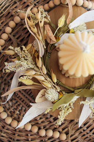 Cream Heather & Wheat Candle Ring -12"