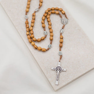 Medjugorje Olive Tree Wood Beads Rosary Silver