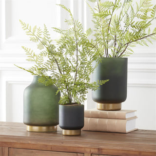 Frosted Green Vase w/Gold Base - Lg