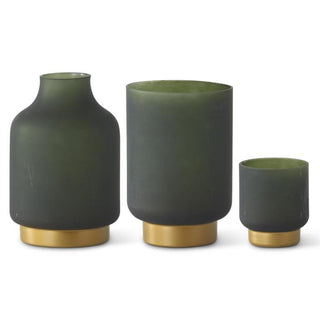 Frosted Green Vase w/Gold Base - Lg