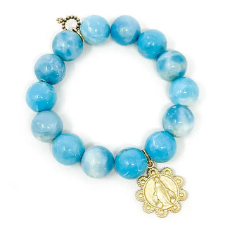 Blessed Mother Blue Agate with a Matte Gold Fancy Blessed Mother