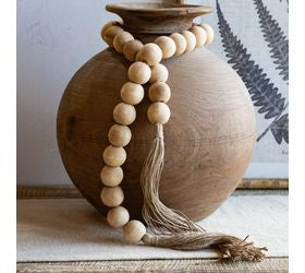 54 Inch Natural Wood Bead Garland with Tassels