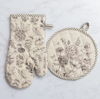Black And White Botanicals Oven Mit Set