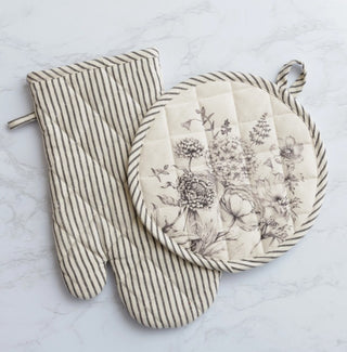 Black And White Botanicals Oven Mit Set