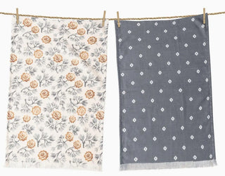 Blue Floral Motif Tea Towels - Set of 2