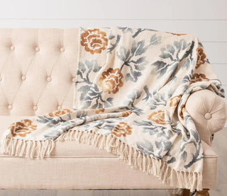 Blue Floral Motif Throw