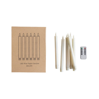 Flameless Wax Taper Candles- Set of 6