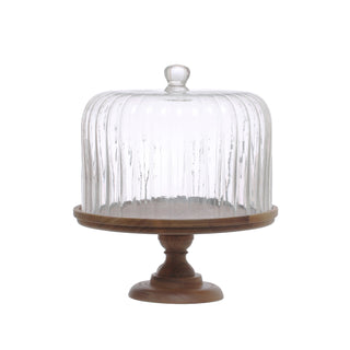 Glass Cake Stand w/ wood base
