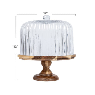 Glass Cake Stand w/ wood base