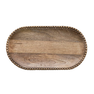 Hand Carved Mango Wood Tray w Beads