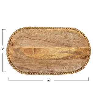 Hand Carved Mango Wood Tray w Beads