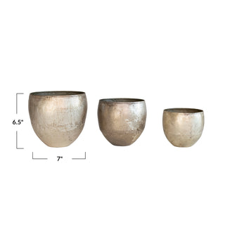 Metal Planters, Pewter Finish, Set of 3