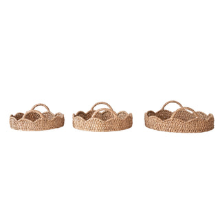 Deco Bankuan & Rattan Tray with Scalloped Edge