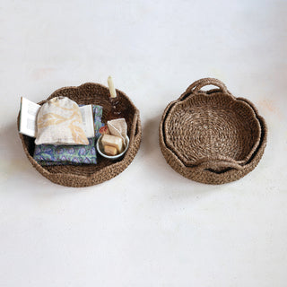 Deco Bankuan & Rattan Tray with Scalloped Edge