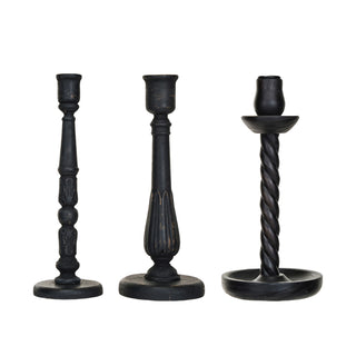Black Wood Taper Holder-set of 3