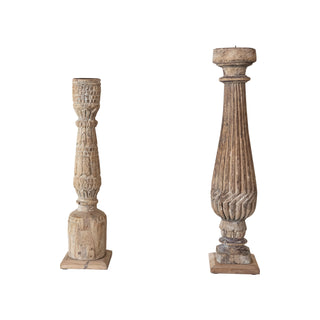 Carved Mango Wood Pillar Holder