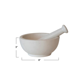 Stoneware Mortar and Pestle- White