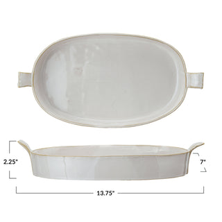 Stoneware Baker with Handles - White