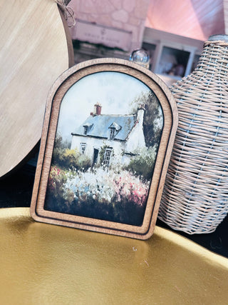 Arch Top Spring Cottage Painting Framed Art