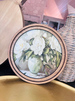 8" Round Muted Peony Art