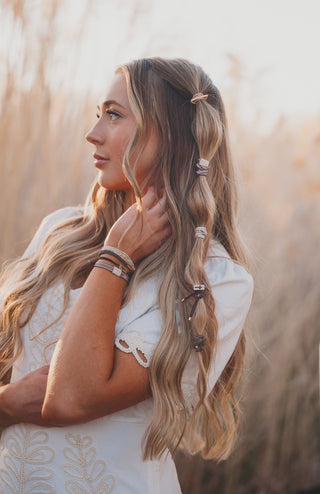 "Faith" Gold Cross Hair Tie Bracelet Set