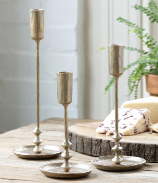 Antique Gold Colonial Taper Holders - set of 3
