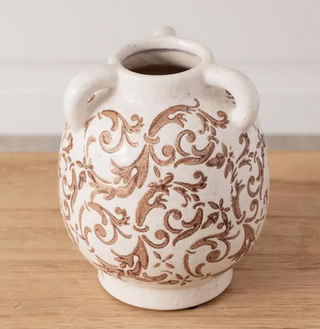 Tan Floral Vase  - Small