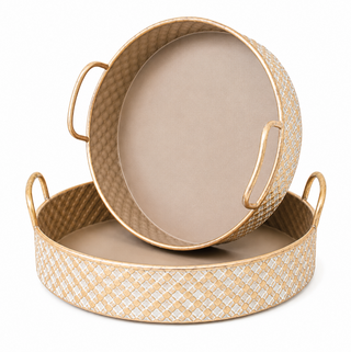 Embossed Lattice White and Gold Tray