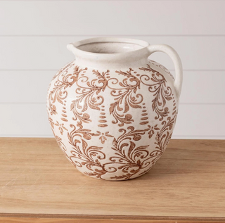 Tan Floral  Ceramic Jug Vase
