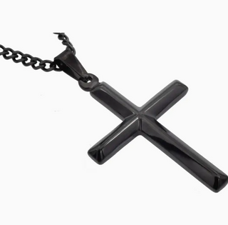 Mens Black Stainless Cross 24"