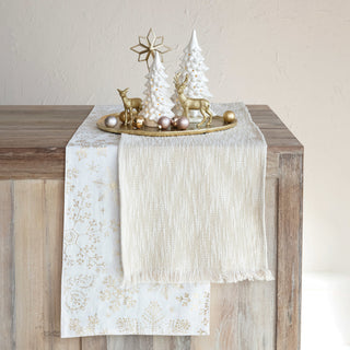 Cream Table Runner w/ Metallic Gold Thread