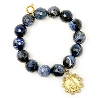 Faceted Dumortierite with Large Brushed Gold Blessed Mother