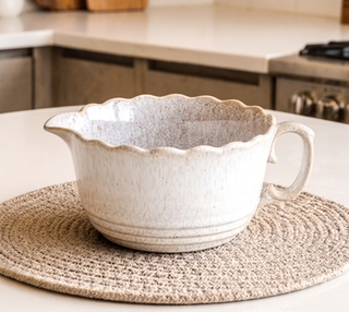9" Beige Ceramic Mixing Bowl with Spout