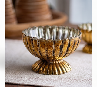 5.7" Gold Pedestal Metal Bowl